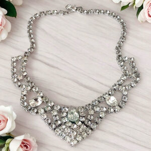 Vintage Art Deco Rhinestone Statement Bib Choker Necklace